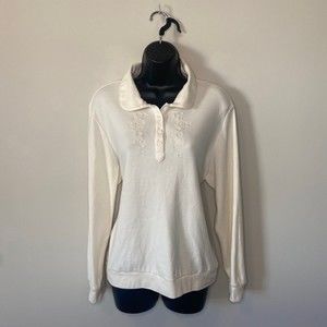 Cream Cottagecore Grandmacore Floral Henley Sweater Size Large Vintage LSF Vibe